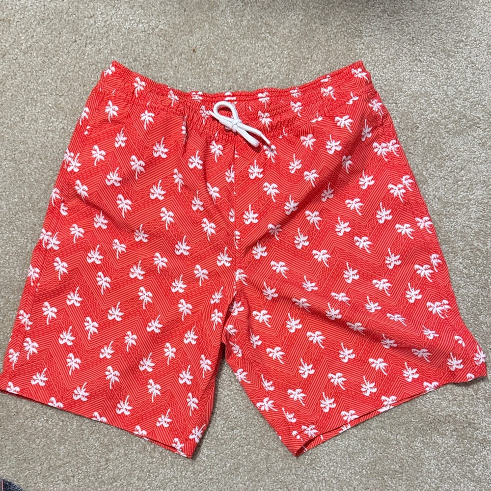 Lands' End Red Palm Pattern Board Shorts